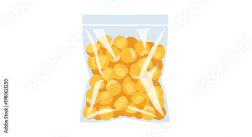 Transparent Plastic Bag Filled with Yellow Chickpeas or Corn Kernels - Flat Vector Illustration