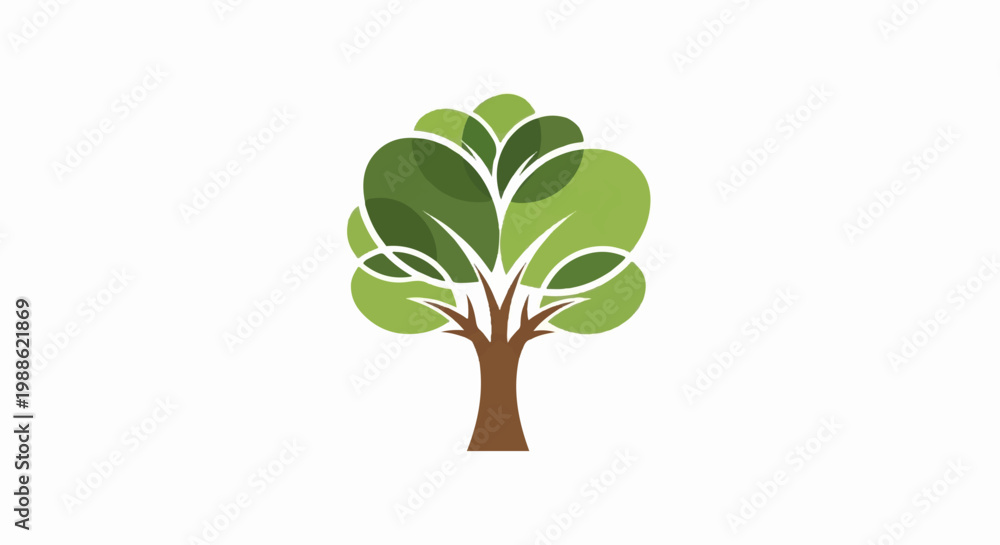 Obraz premium Stylized tree with layered green foliage and brown trunk