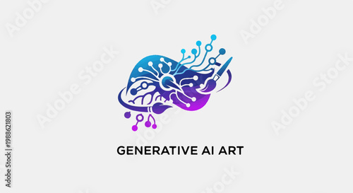 Stylized brain with artistic elements and circuit board design in gradient colors