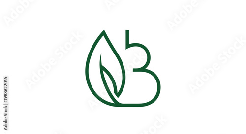 Minimalist green leaf and letter B logo design