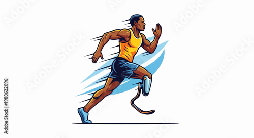 Athletic man with prosthesis running fast