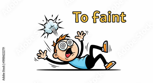 Cartoon character falling with dizzy eyes and a "To faint" text