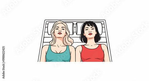 Two women lying on a mattress, one with blonde hair, the other with dark hair