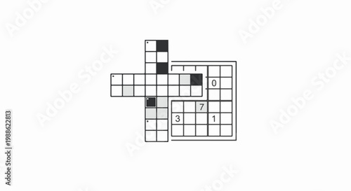 A logic puzzle grid with shaded cells and numbers, on a white background