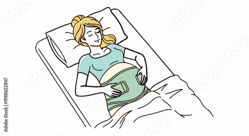Pregnant woman resting comfortably in bed with a supportive belly band