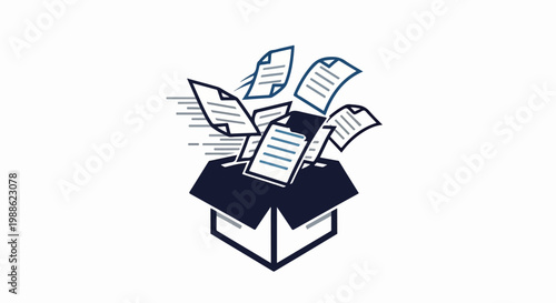 Papers flying out of an open box