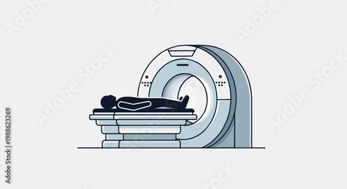 Silhouette of a person on a medical scanner bed within a large, circular machine