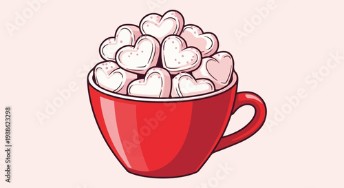 A red cup overflows with sweet heart-shaped marshmallows, a delightful treat