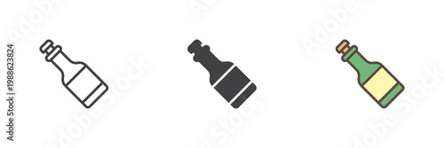 Champagne bottle icon in line and solid style. Outline and filled vector sign with editable stroke. Celebration drink symbol icon for party and festive design.