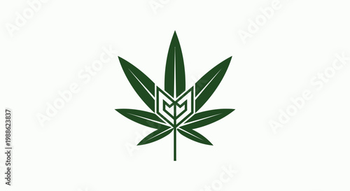 Minimalist green marijuana leaf icon with geometric emblem symbol