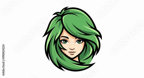Animated woman with striking green hair and eyes