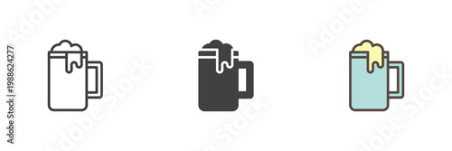 Beer mug icon in line and solid style. Outline and filled vector sign with editable stroke. Foam drink symbol icon for pub celebration and party.