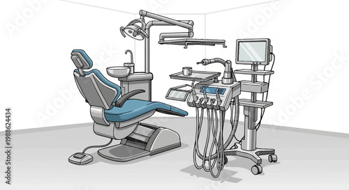 Modern dental chair with advanced equipment in a clean, bright room setting