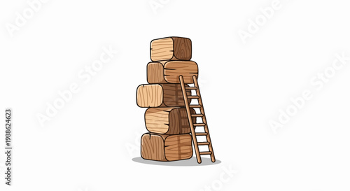 Stacked wooden blocks with a ladder against a white background
