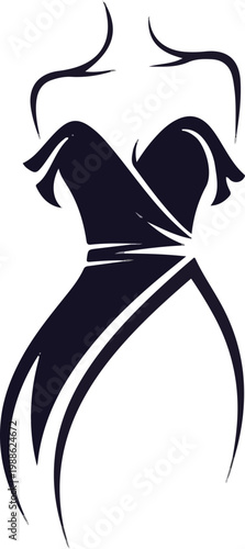 A minimalist silhouette of a woman in a dark, flowing gown