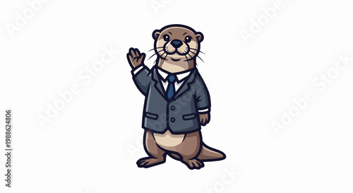 Friendly otter in a suit waving hello