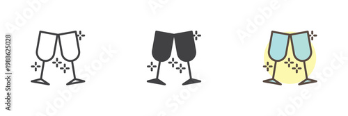 Cheers clinking glasses icon in line and solid style. Outline and filled vector sign with editable stroke. Toast symbol icon for party celebration.