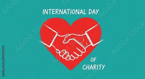 International day of charity with a handshake inside a red heart symbol