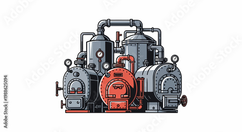 Intricate steampunk industrial machinery with pipes and gauges