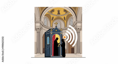 A modern take on confession A priest in a booth receives a signal