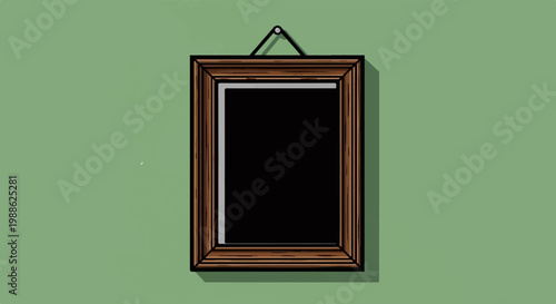 A simple illustration of a framed picture hanging on a pastel green wall