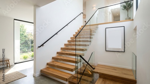 Modern staircase with glass railing