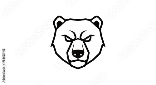 Minimalist grizzly bear head mascot logo in line art