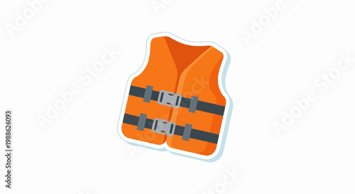 A cartoon-style illustration of an orange life vest with dark gray straps and buckles, isolated on a white background