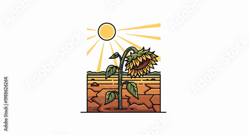 Drought-stricken sunflower wilts under a harsh sun