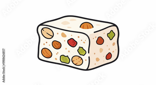 A confectionary block with assorted nuts and fruit pieces embedded