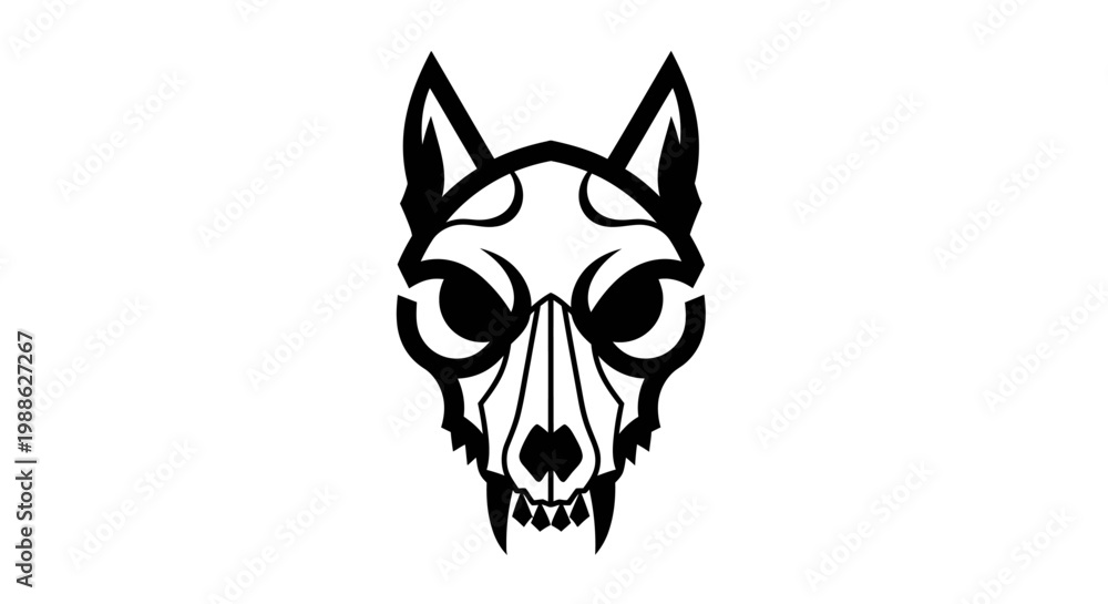 Fototapeta premium Minimalist black wolf skull logo icon on white background