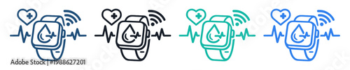 smartwatch health monitor set icon on transparent background