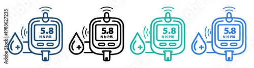 blood glucose monitor testing diabetes icon set on transparent background