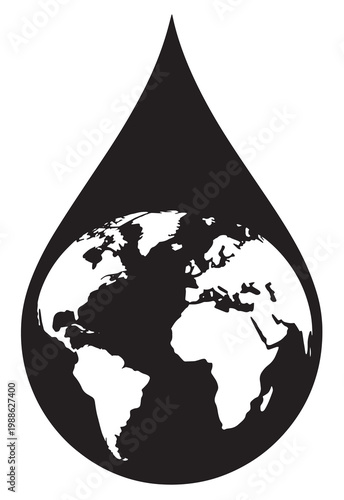 Artistic representation of the planet earth inside a single water droplet for water protection