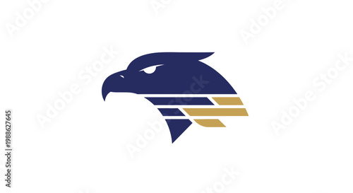 Bild auf Leinwand Minimalist blue and gold eagle head logo on white background