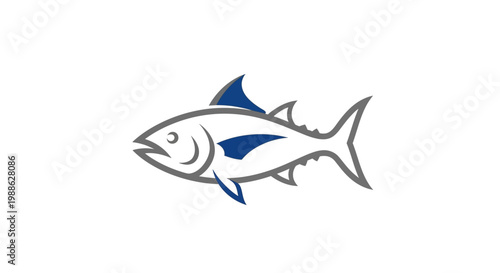 Minimalist blue and grey tuna fish logo on white background