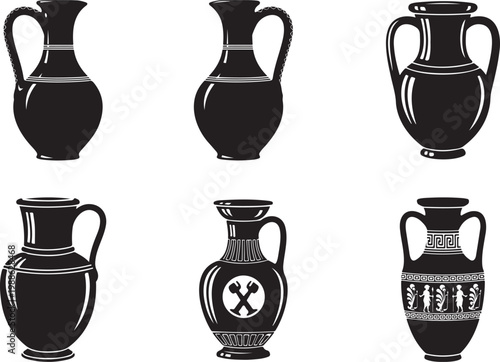 Two ancient greek vases a decorative element on transparent background silhouette.Ancient greek vases a decorative vector illustration.