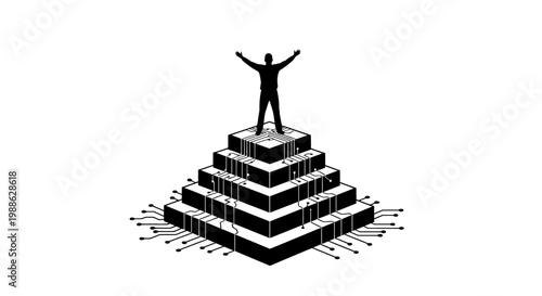 Man standing on top of pyramid.