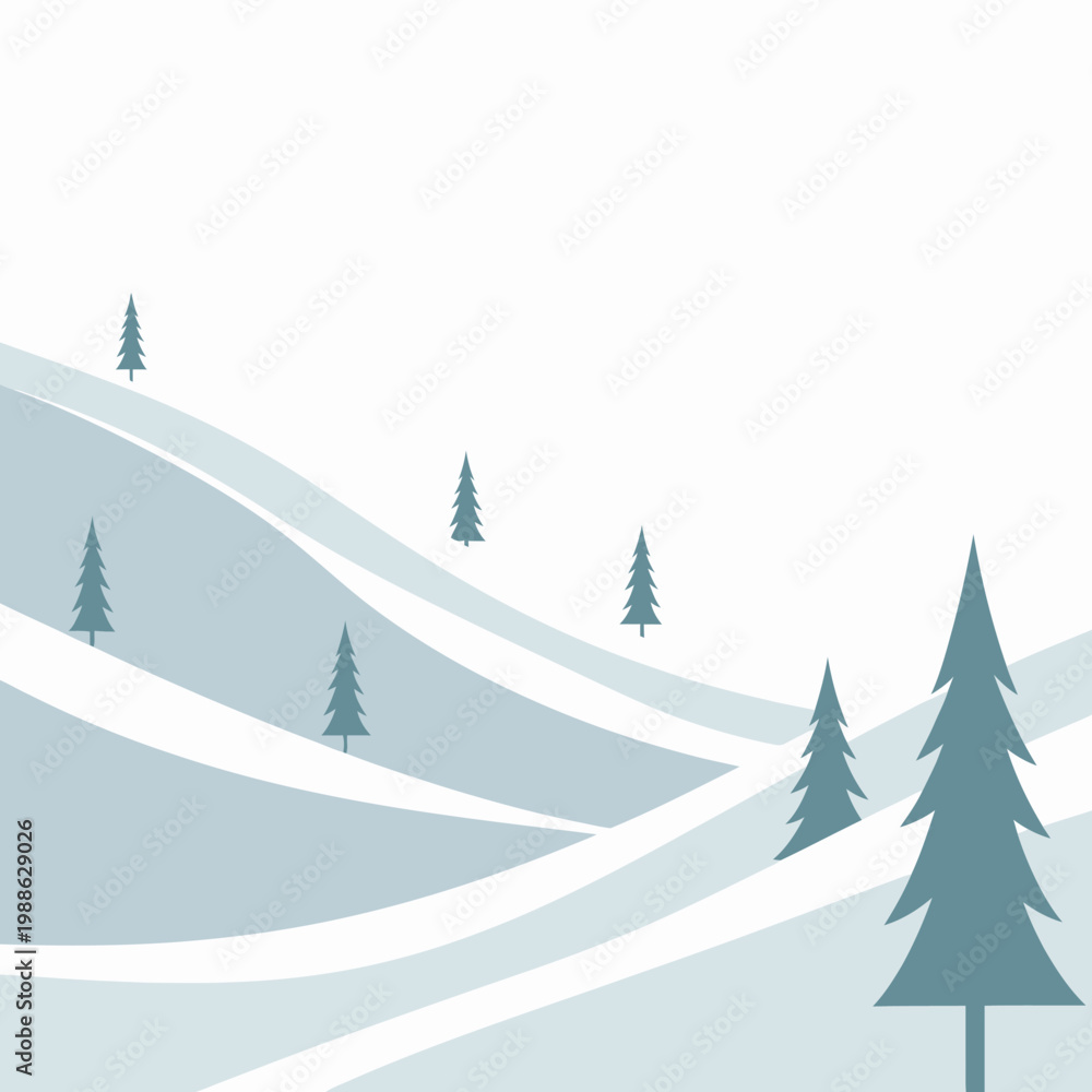 Fototapeta premium Snowy landscape with pine trees hills.