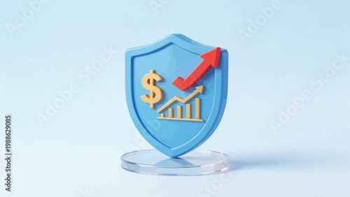 Blue shield with dollar sign and growth chart