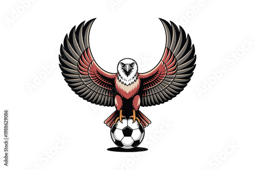 A majestic eagle clutches a soccer ball with outstretched wings showcasing strength and athleticism on transparent background high-quality professional detailed.