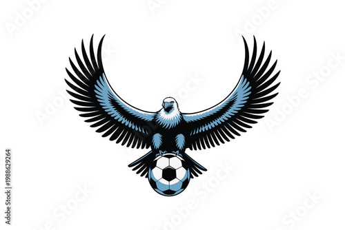 A majestic eagle clutches a soccer ball with outstretched wings showcasing strength and athleticism on transparent background high-quality professional detailed.