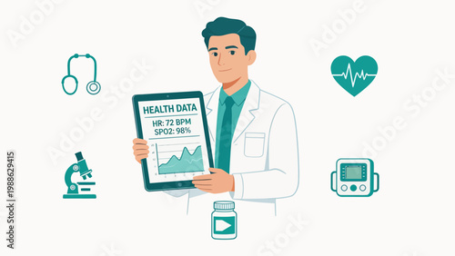 Doctor holding health data tablet