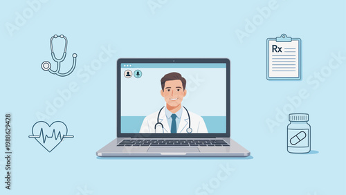 Online doctor consultation on laptop