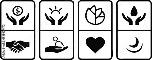 Set of icons representing various human values and concepts
