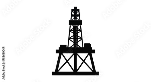 A stark black silhouette depicts an oil drilling rig showcasing industrial infrastructure and energy extraction