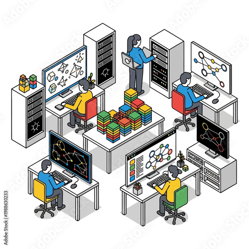 People working on computer systems.