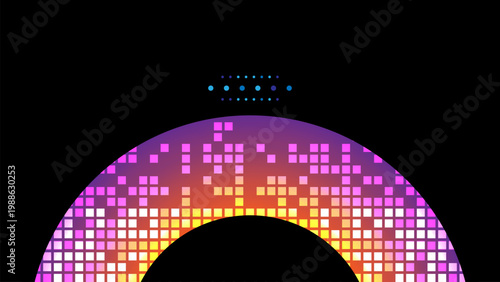 Abstract pixel and ring on black background. Computer communication banner design. Digital network technology presentation