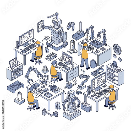 Workers in an industrial manufacturing facility.