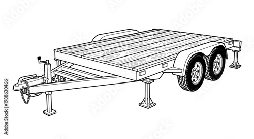 Utility Trailer with Wooden Deck and Dual Axles, Side View